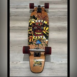 Longboard Colorful Skull Graphic Cruiser Longboard Skateboard - Red Wheels